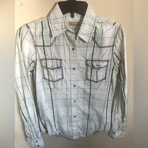 Shyanne- Long Sleeve Plaid Shirt Green and White S